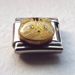 Off White and black enamel cat 9mm stainless steel Italian charm bracelet link